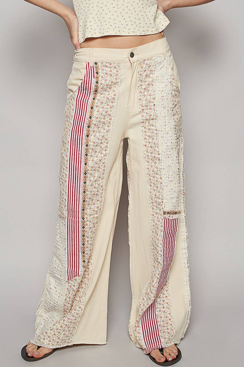 Patchwork relaxed woven denim pant