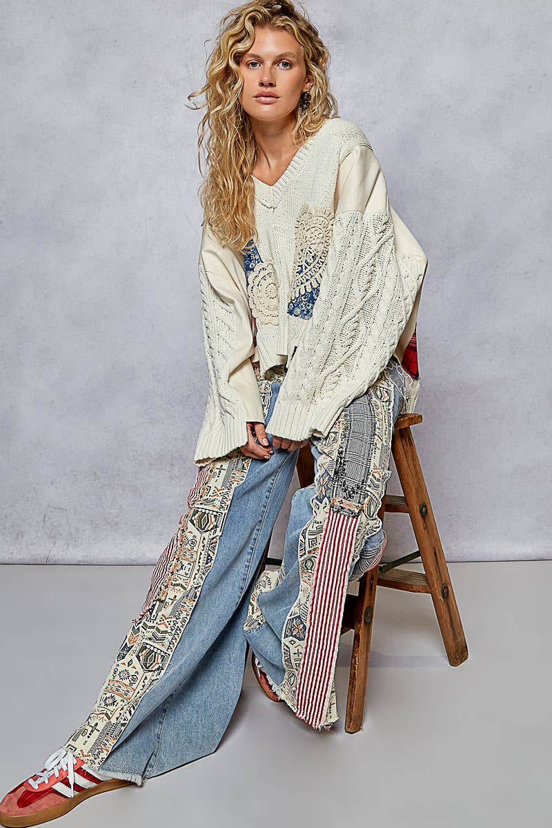 Patchwork relaxed woven denim pant