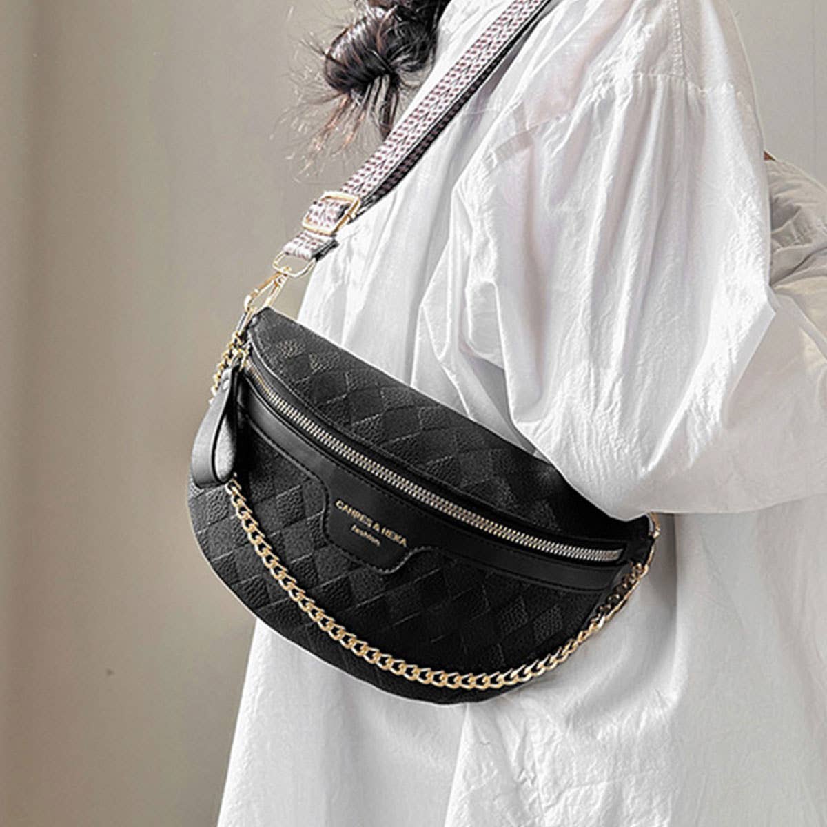 PYRAMID CHECK PU EVERYDAY BELT BAG,CROSSBODY BAG_CWAB0911