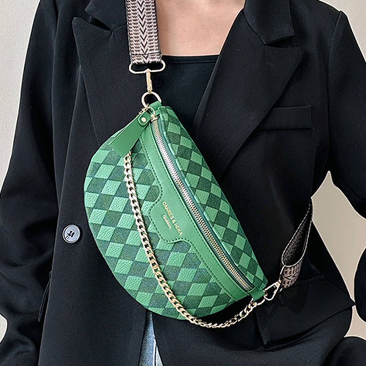 PYRAMID CHECK PU EVERYDAY BELT BAG,CROSSBODY BAG_CWAB0911