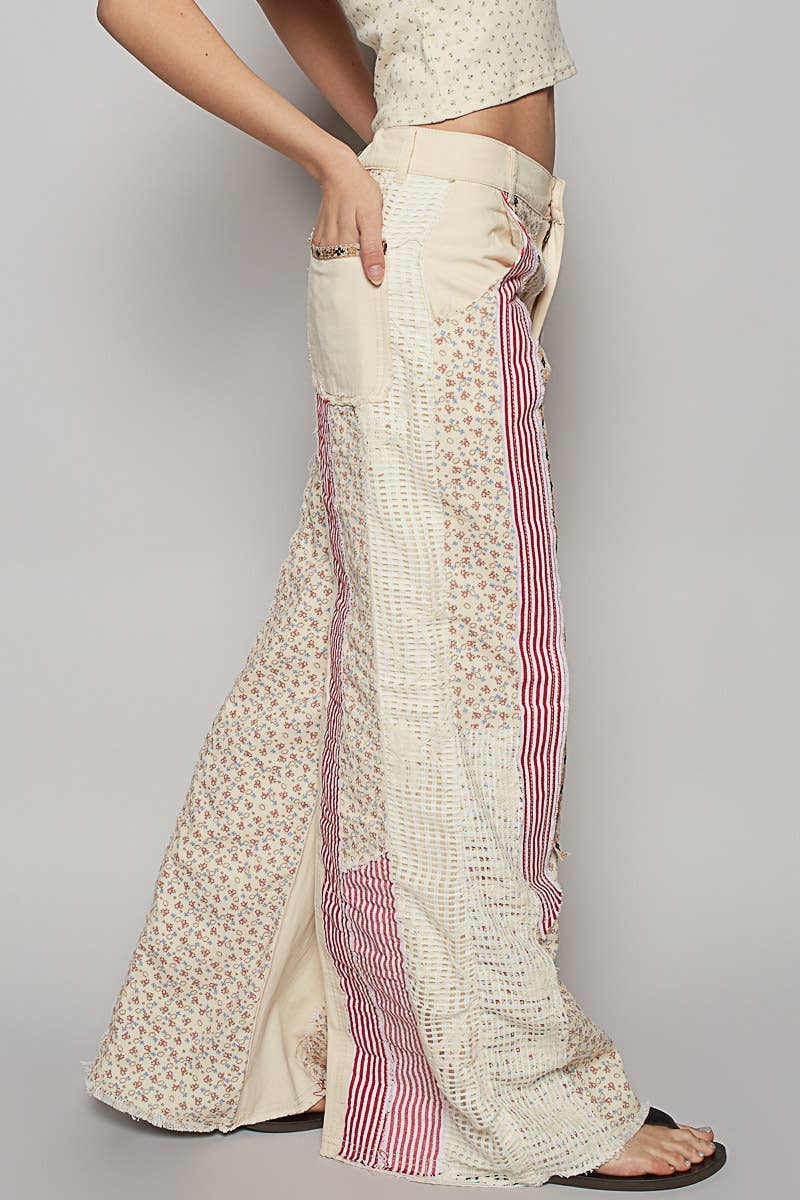 Patchwork relaxed woven denim pant