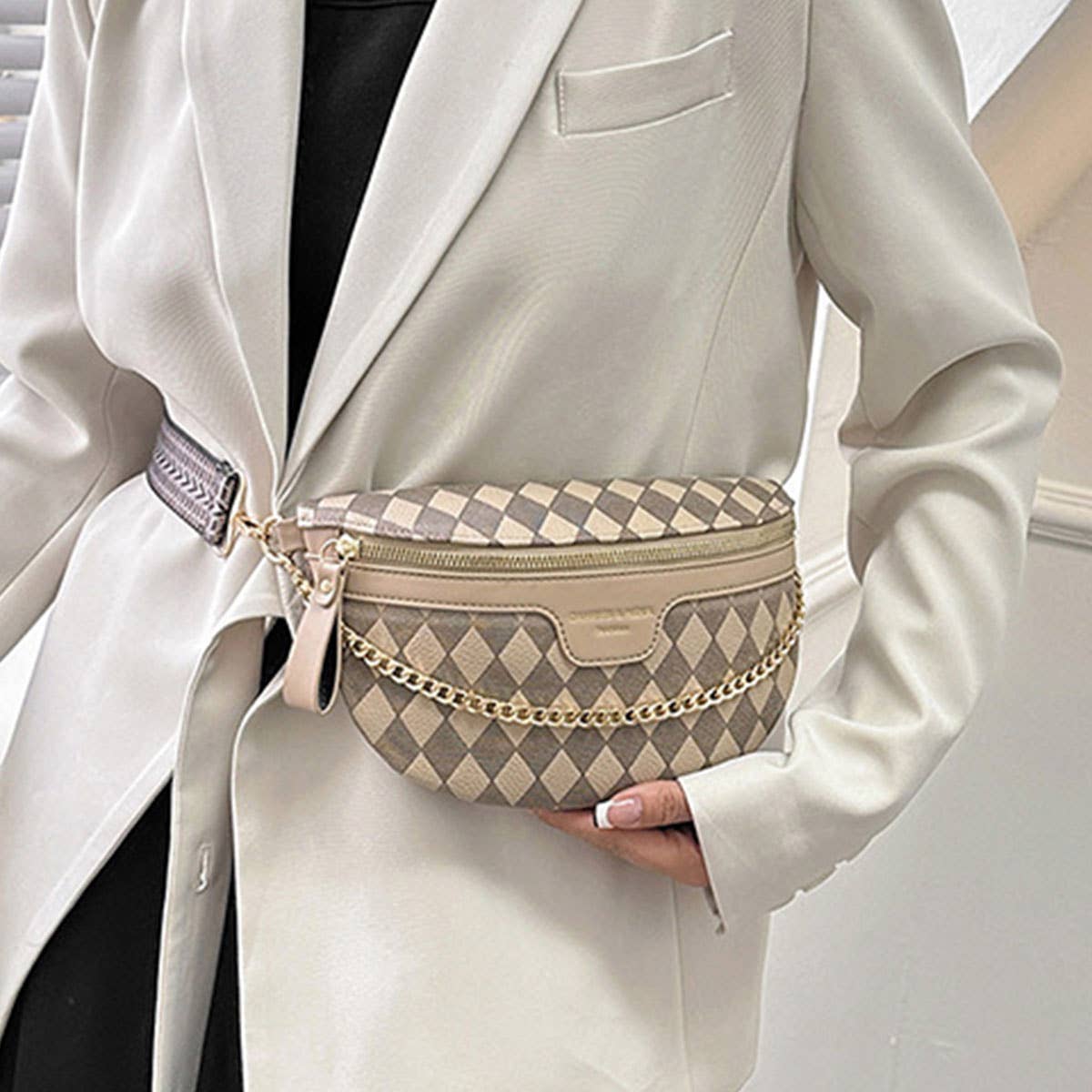 PYRAMID CHECK PU EVERYDAY BELT BAG,CROSSBODY BAG_CWAB0911