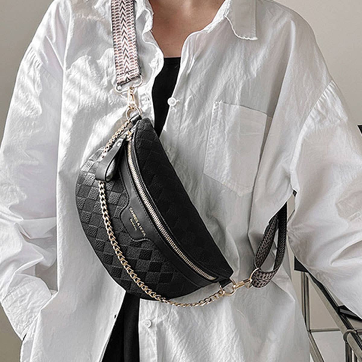 PYRAMID CHECK PU EVERYDAY BELT BAG,CROSSBODY BAG_CWAB0911