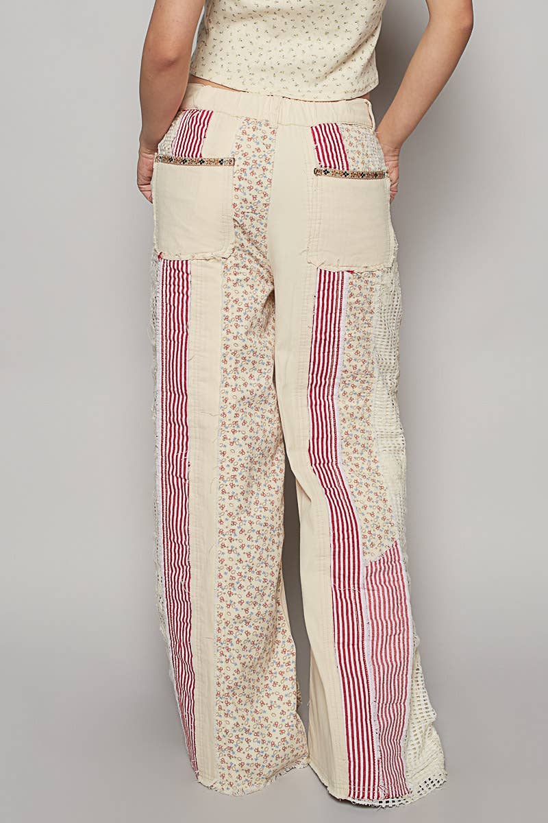 Patchwork relaxed woven denim pant