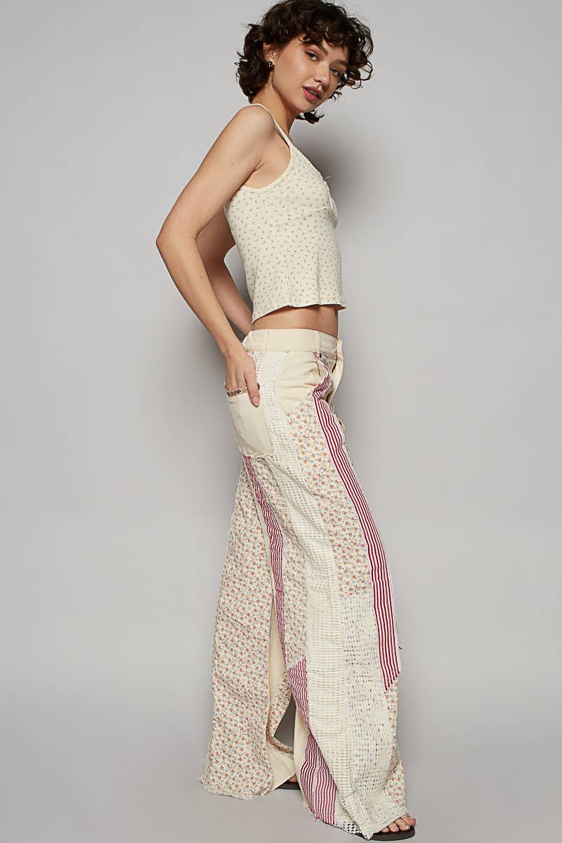 Patchwork relaxed woven denim pant