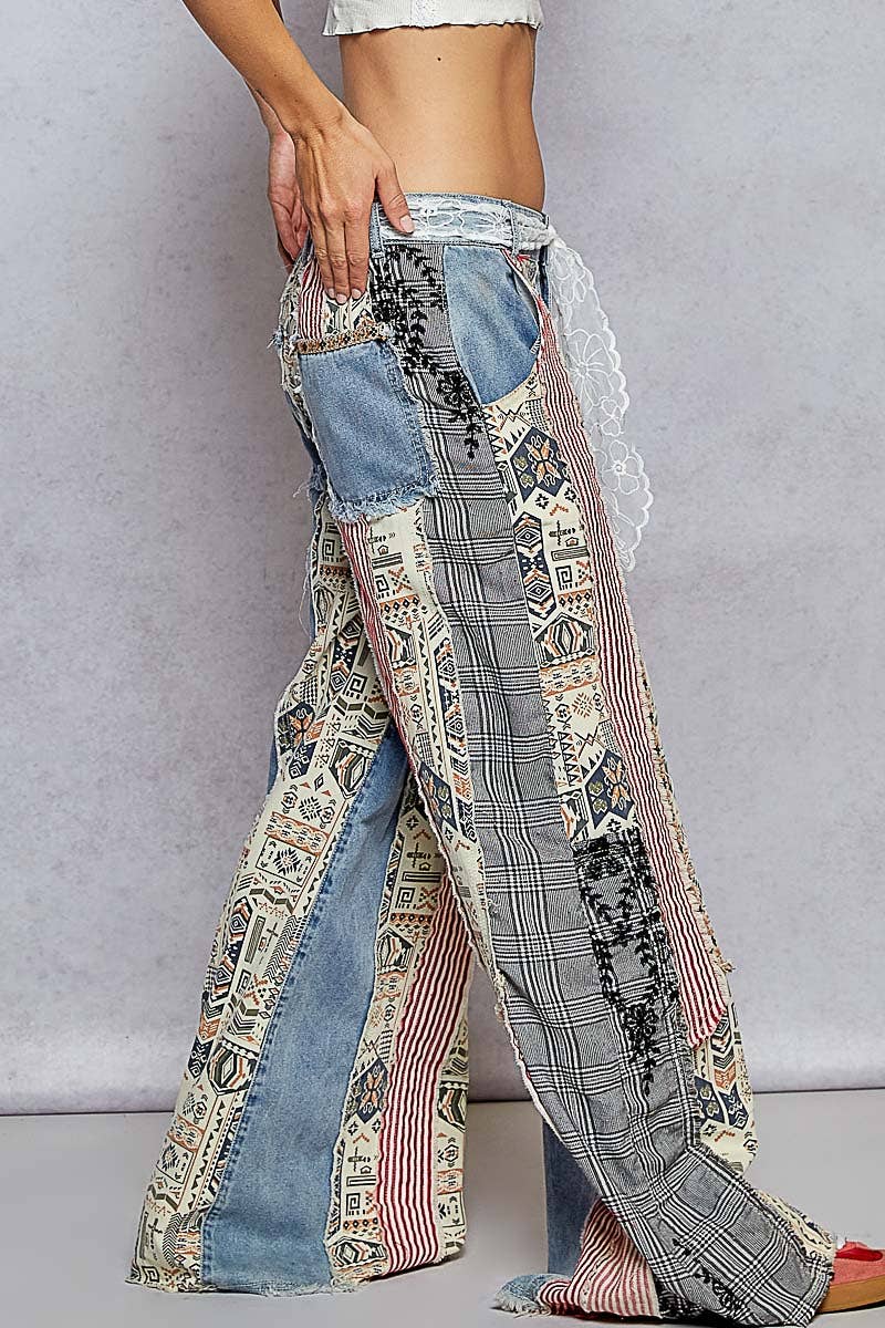 Patchwork relaxed woven denim pant