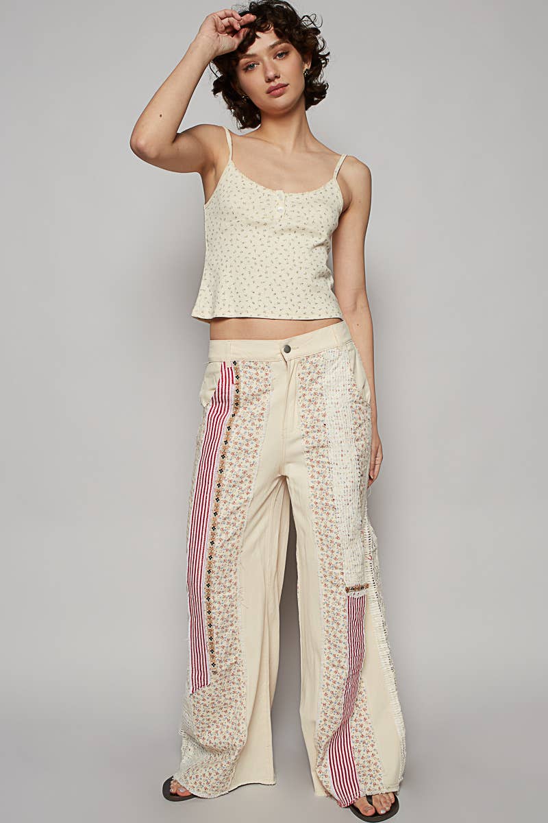 Patchwork relaxed woven denim pant