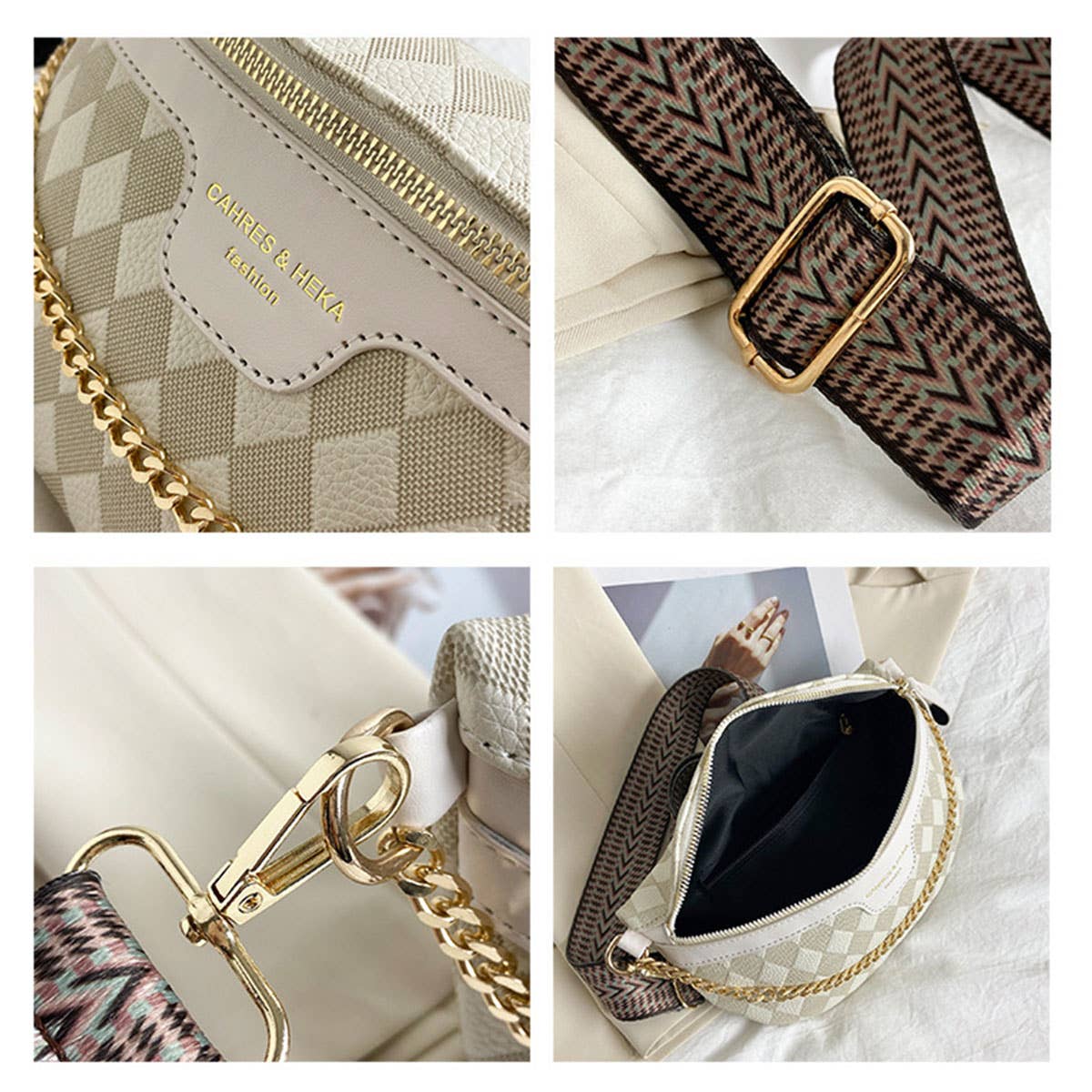 PYRAMID CHECK PU EVERYDAY BELT BAG,CROSSBODY BAG_CWAB0911
