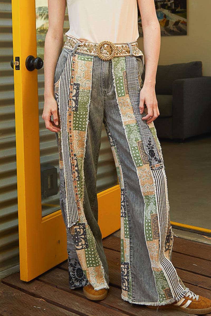 Patchwork relaxed woven denim pant