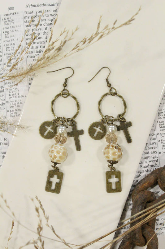 Last Supper Cross Earrings