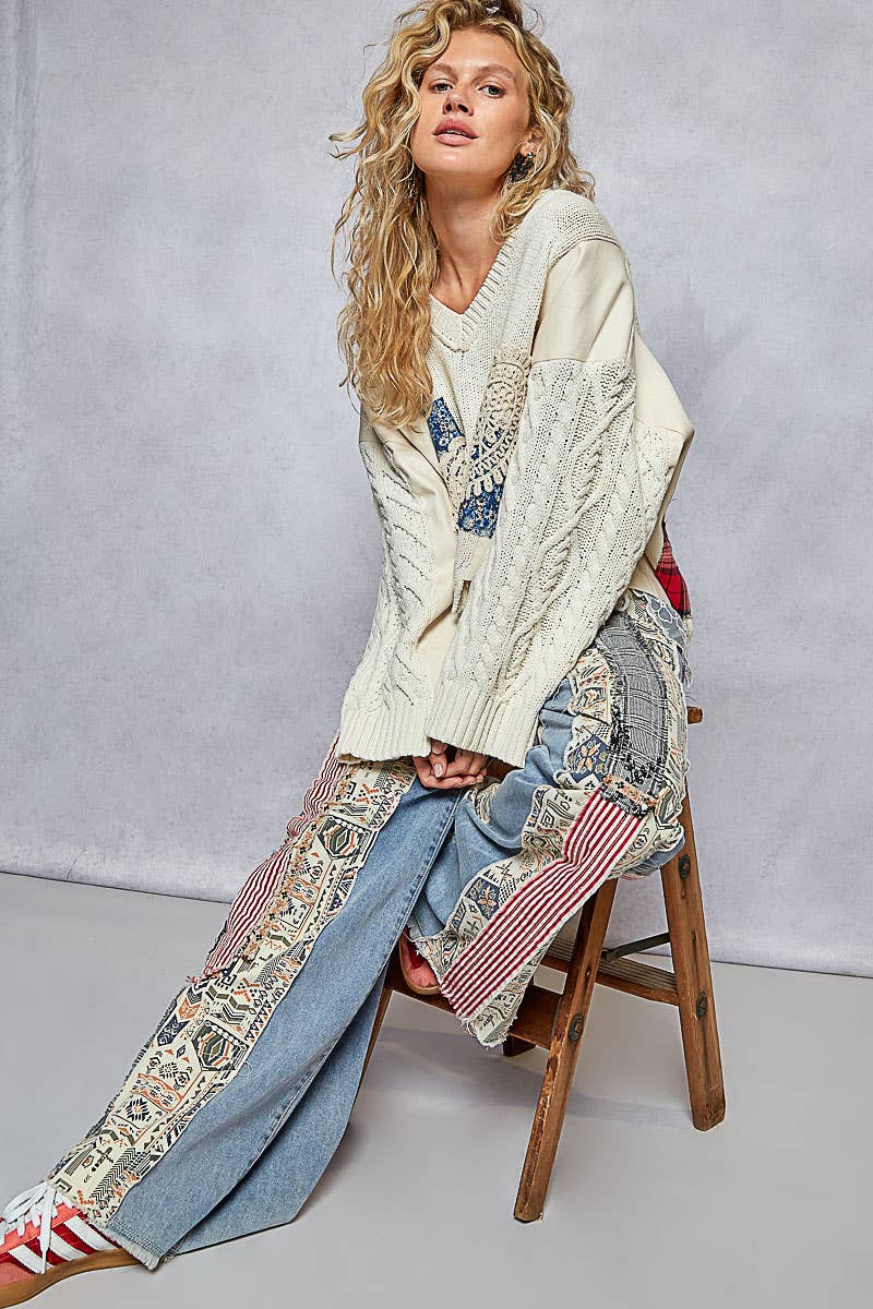 Patchwork relaxed woven denim pant