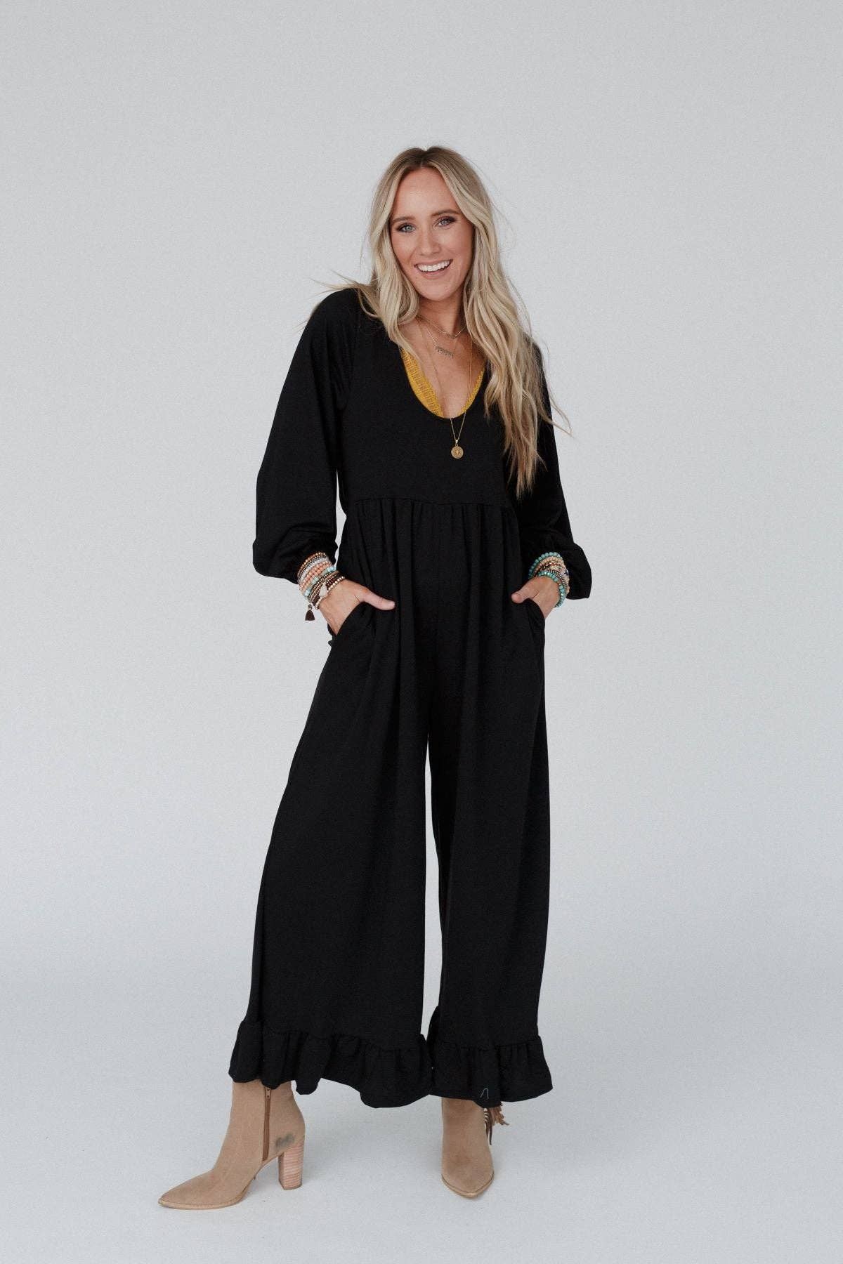 Best Intentions Long Sleeve Jumpsuit - Black