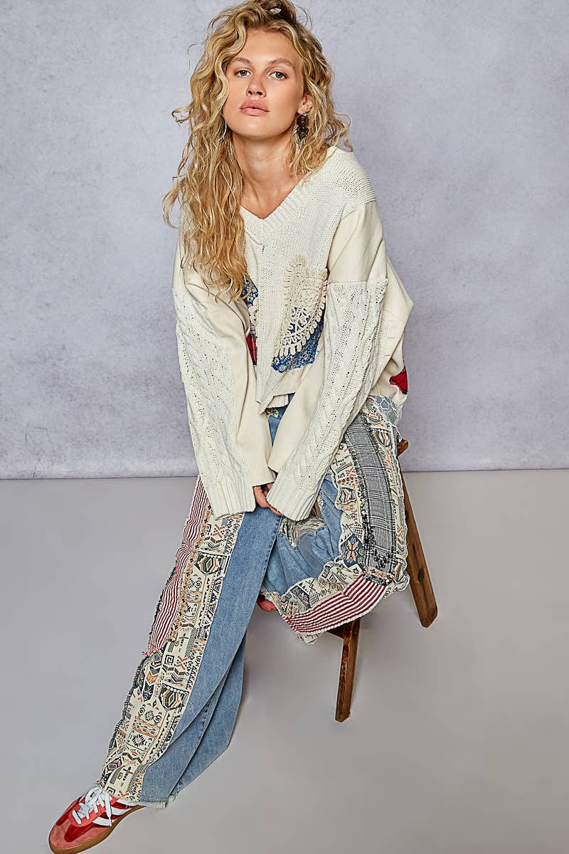 Patchwork relaxed woven denim pant