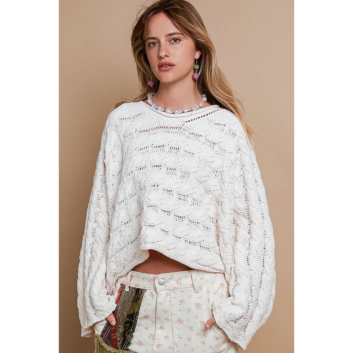 Round neck semi cropped knitted solid sweater SALE