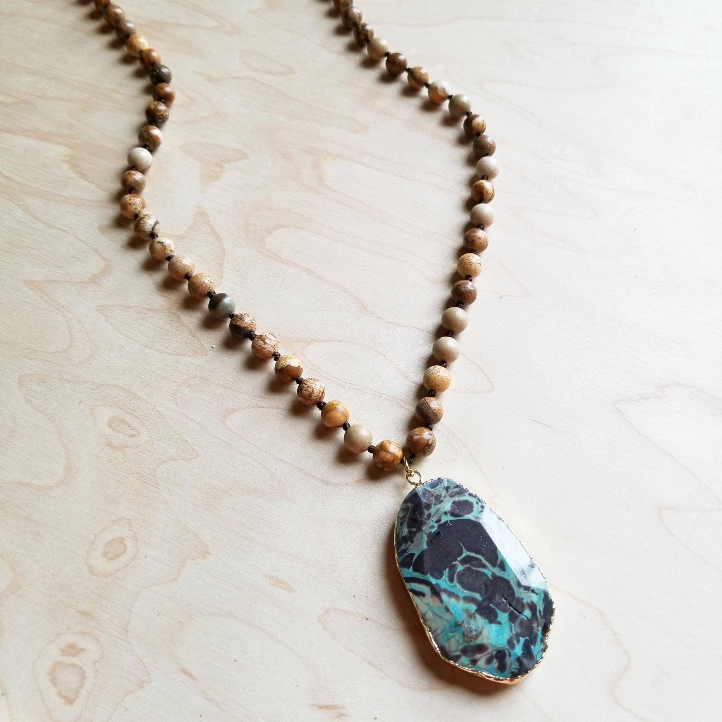 Bohemian Necklace with Jasper & Ocean Agate Pendant