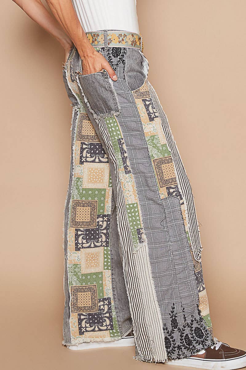 Patchwork relaxed woven denim pant