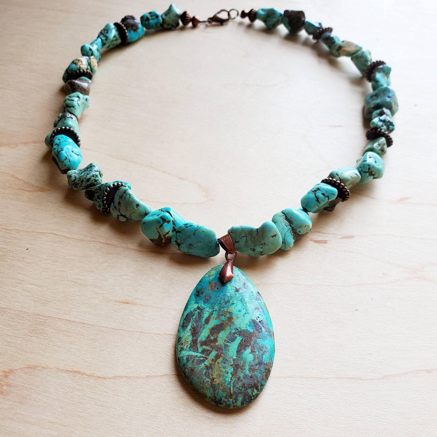 Chunky Turquoise Necklace with Natural Teardrop Pendant