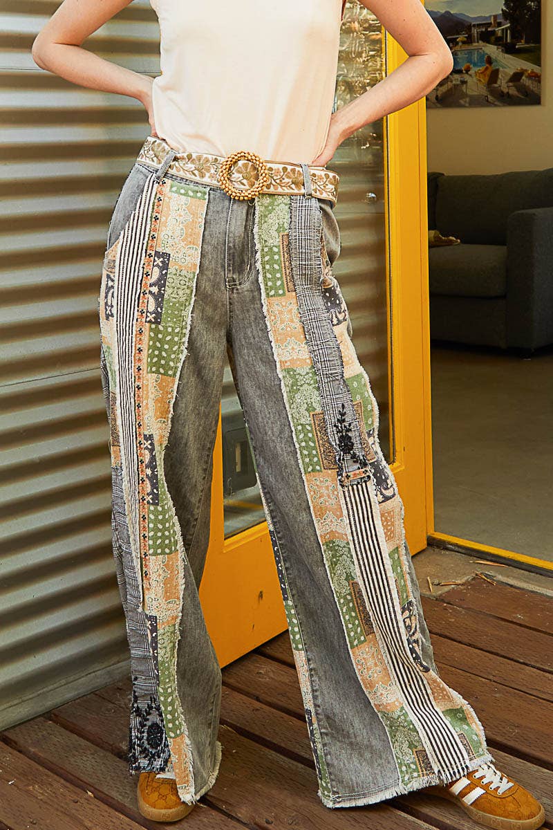 Patchwork relaxed woven denim pant