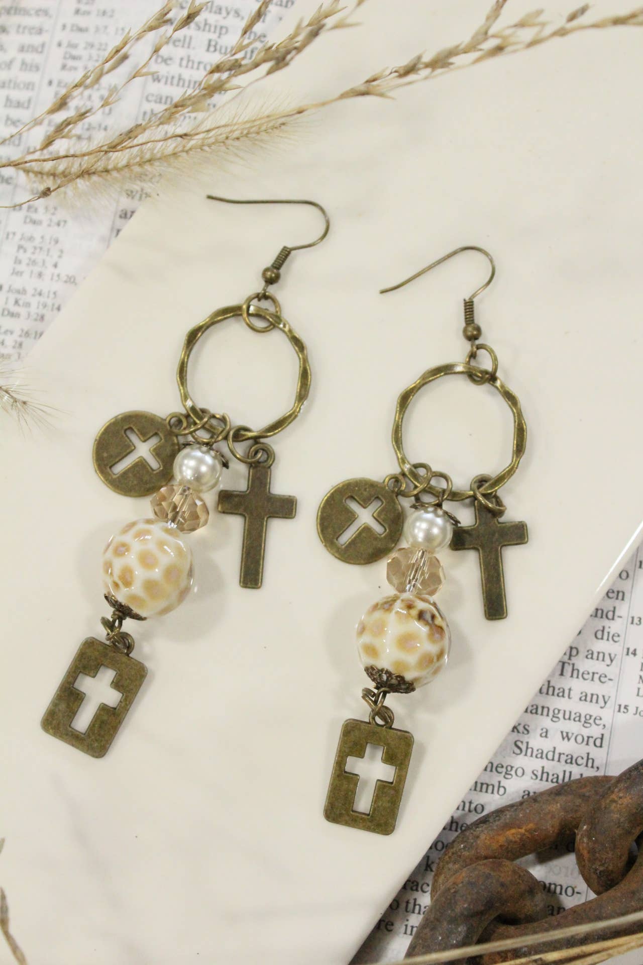 Last Supper Cross Earrings