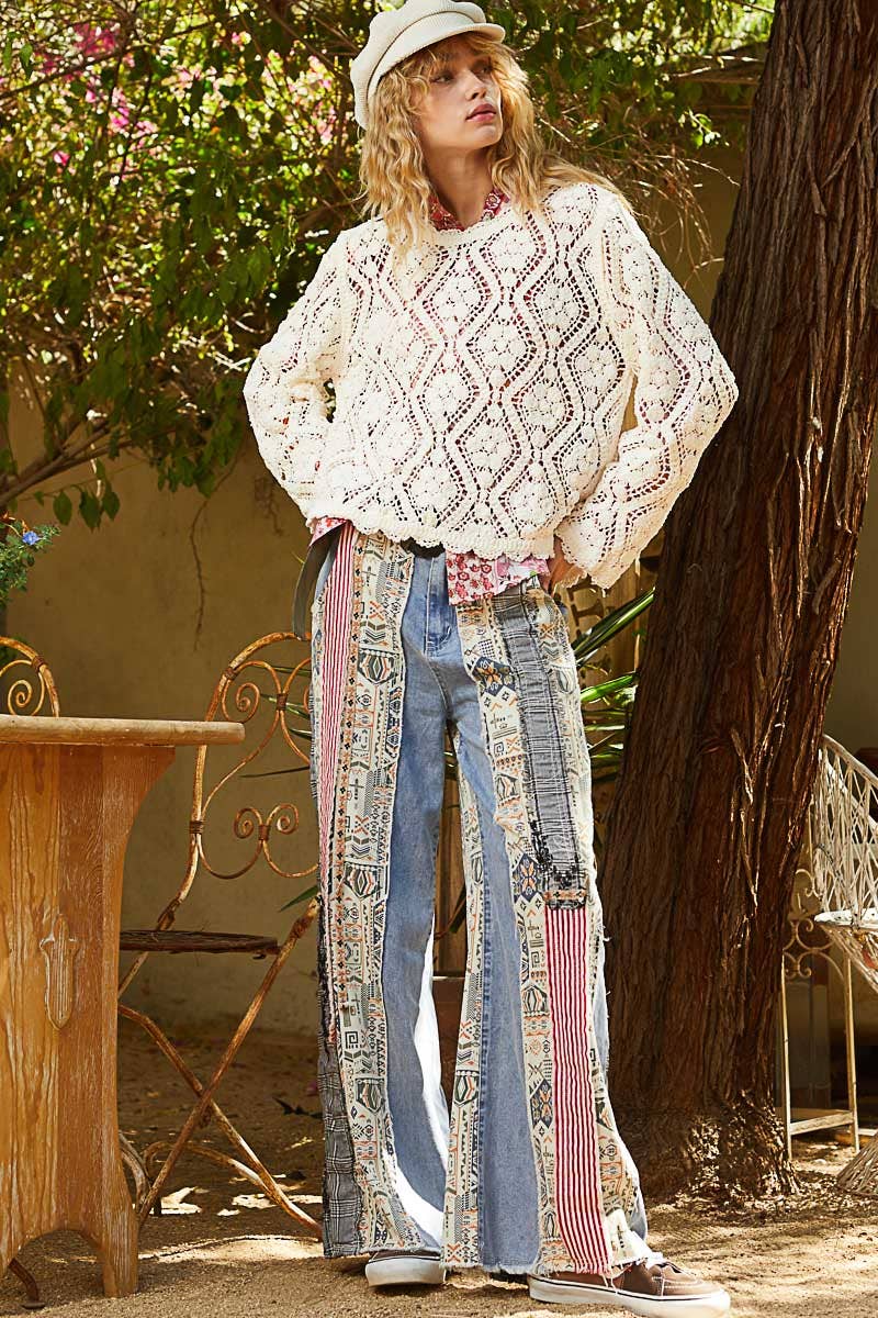 Patchwork relaxed woven denim pant