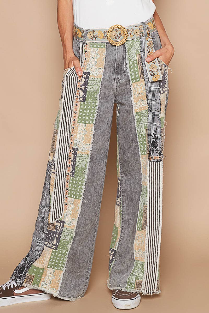 Patchwork relaxed woven denim pant