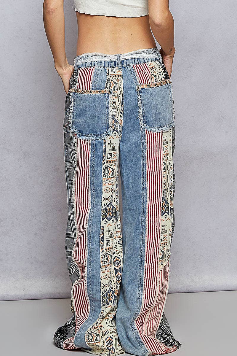 Patchwork relaxed woven denim pant