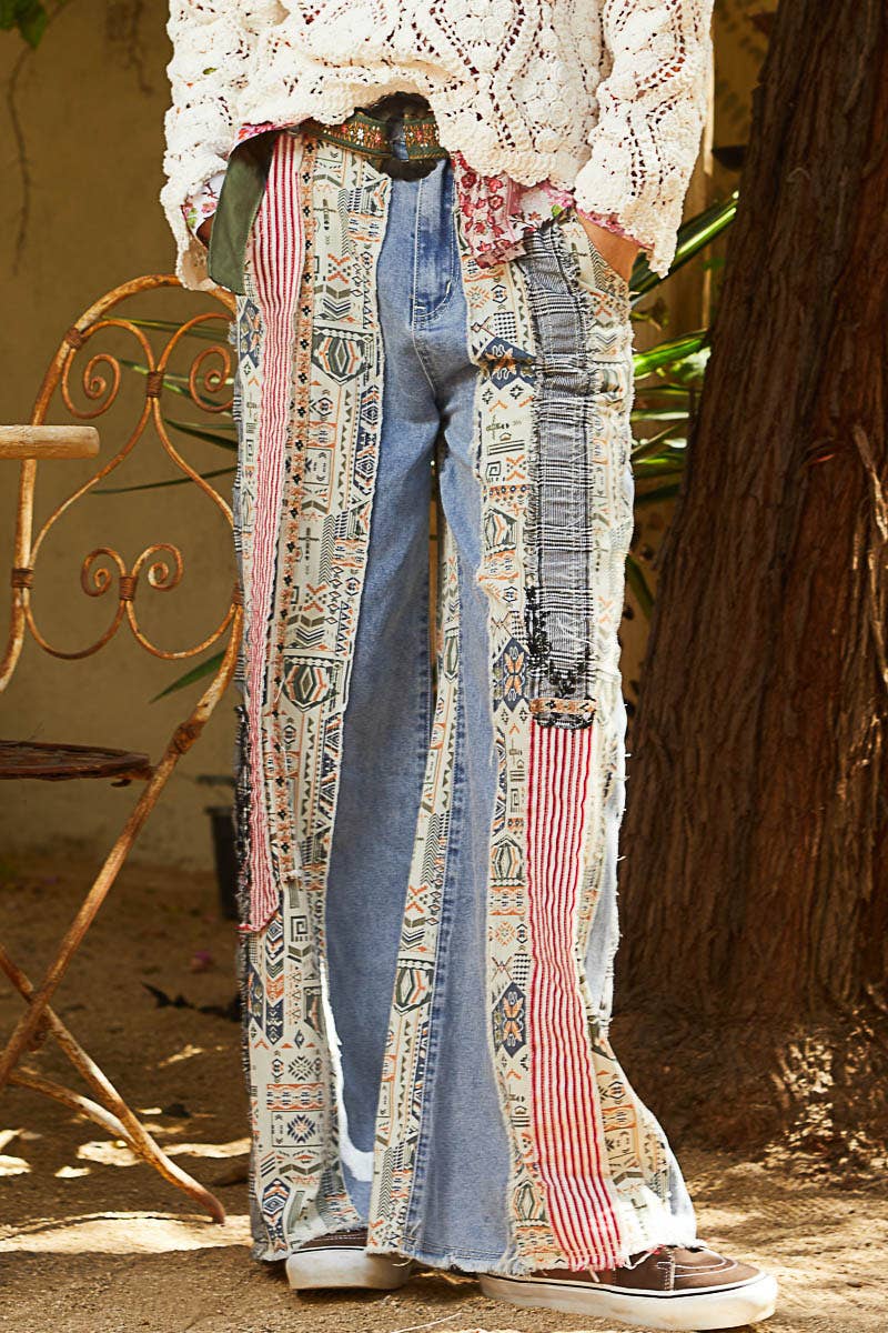 Patchwork relaxed woven denim pant