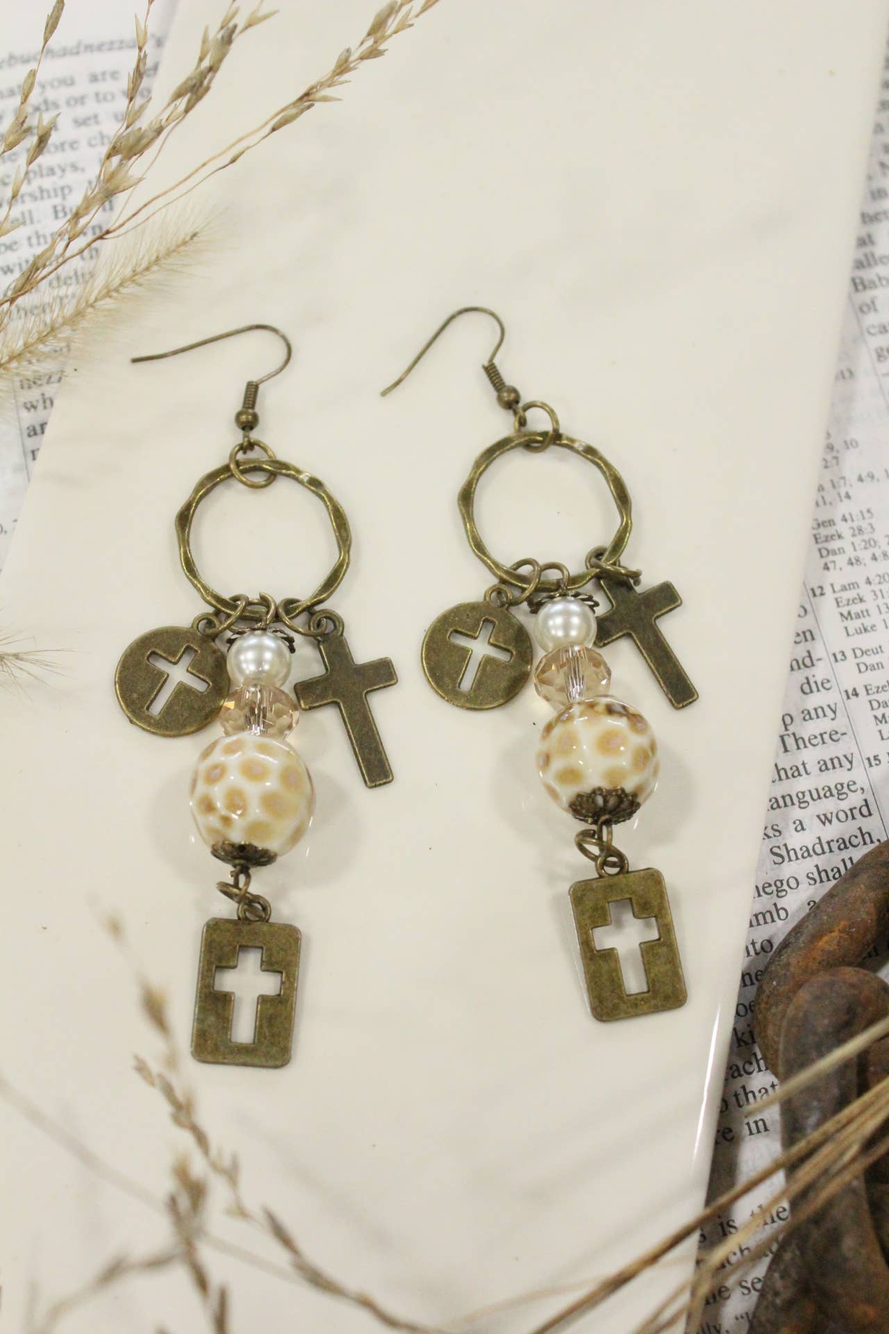 Last Supper Cross Earrings