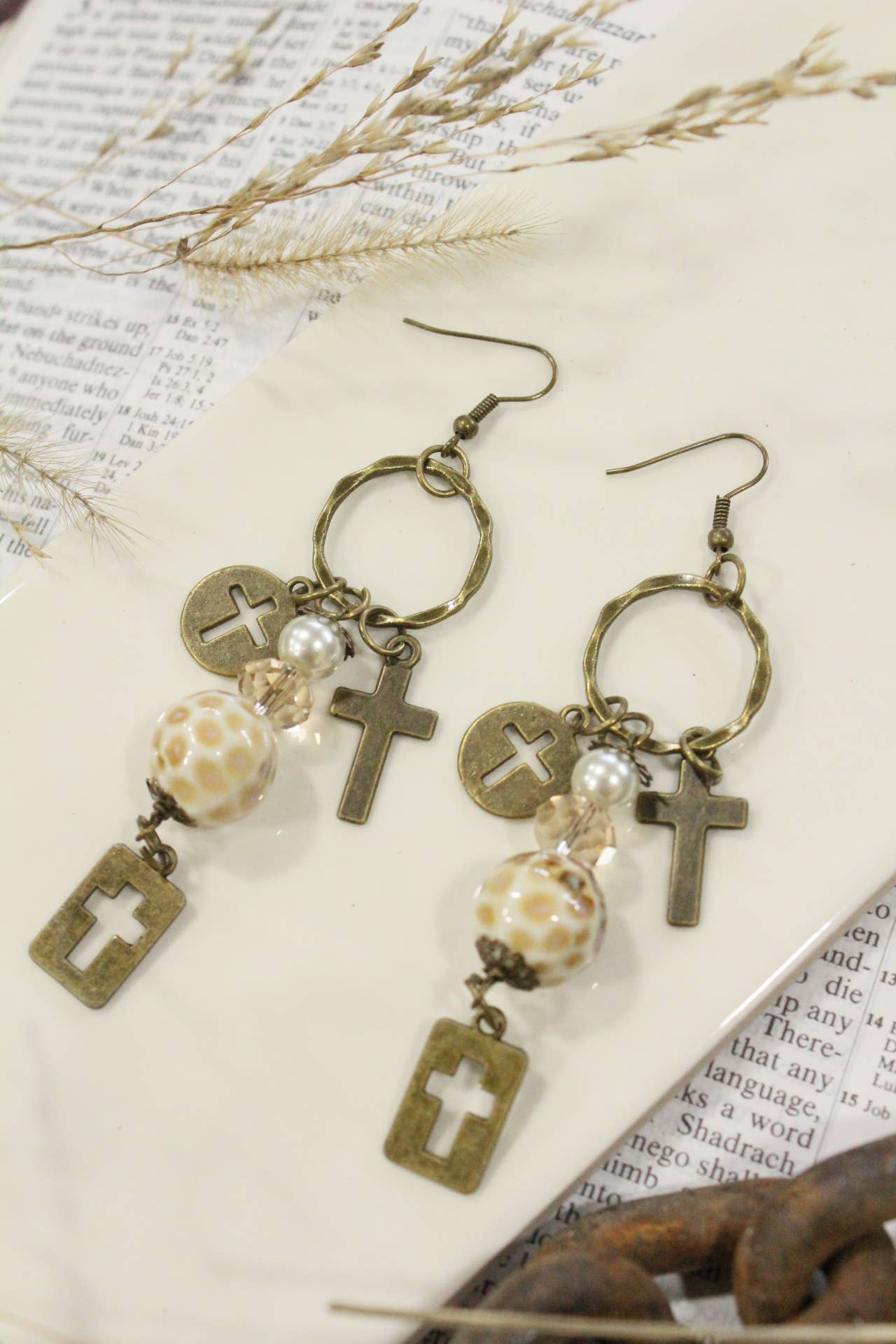 Last Supper Cross Earrings