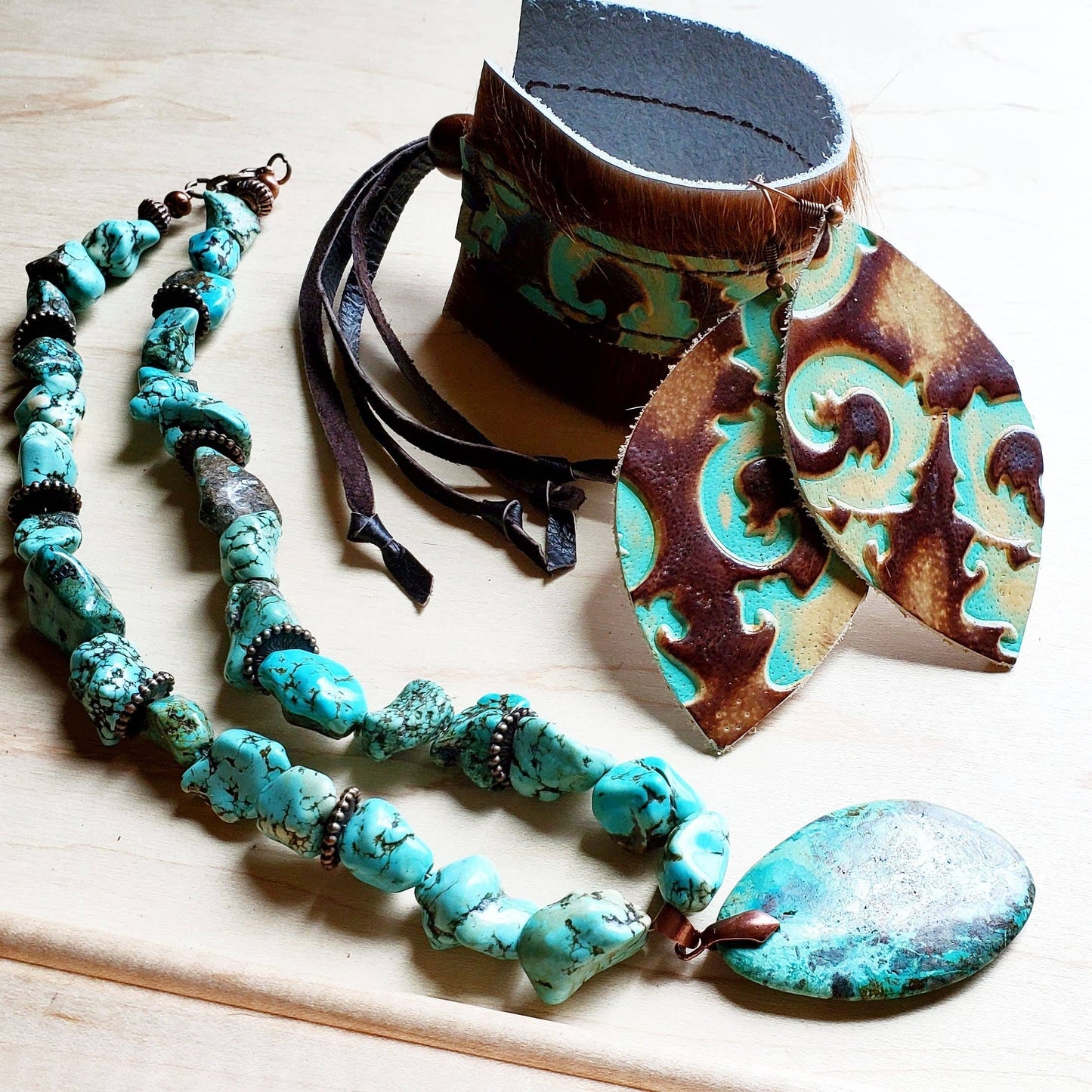 Chunky Turquoise Necklace with Natural Teardrop Pendant