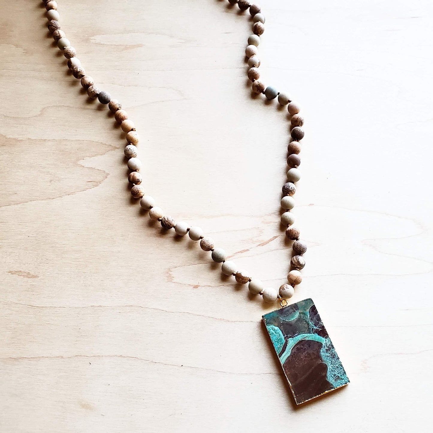 Bohemian Necklace with Jasper & Ocean Agate Pendant