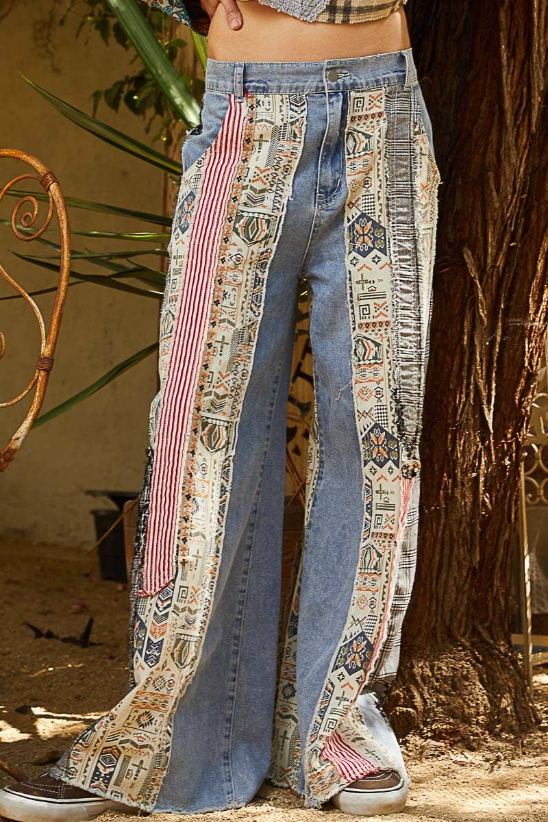 Patchwork relaxed woven denim pant