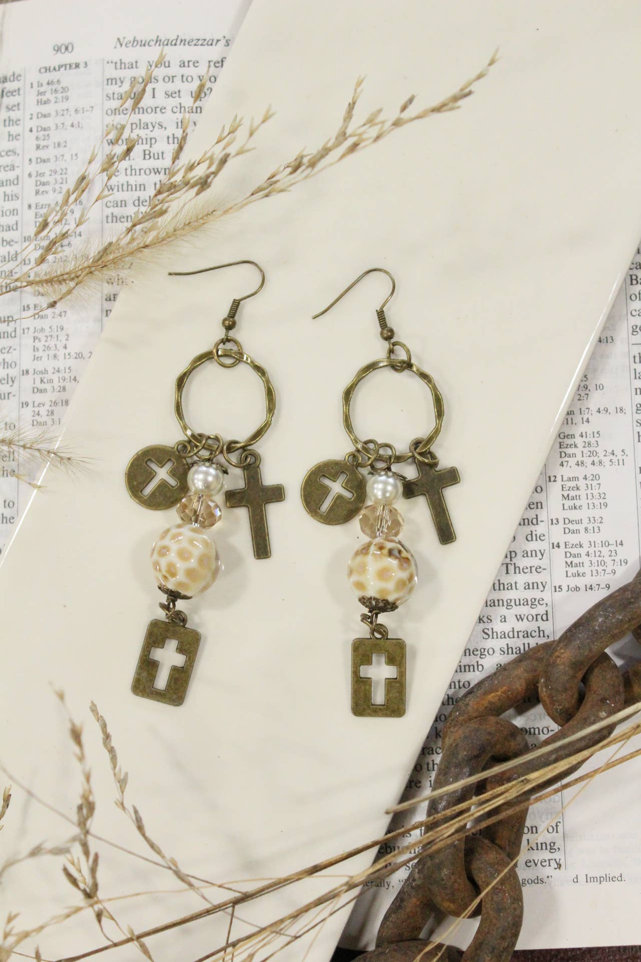 Last Supper Cross Earrings