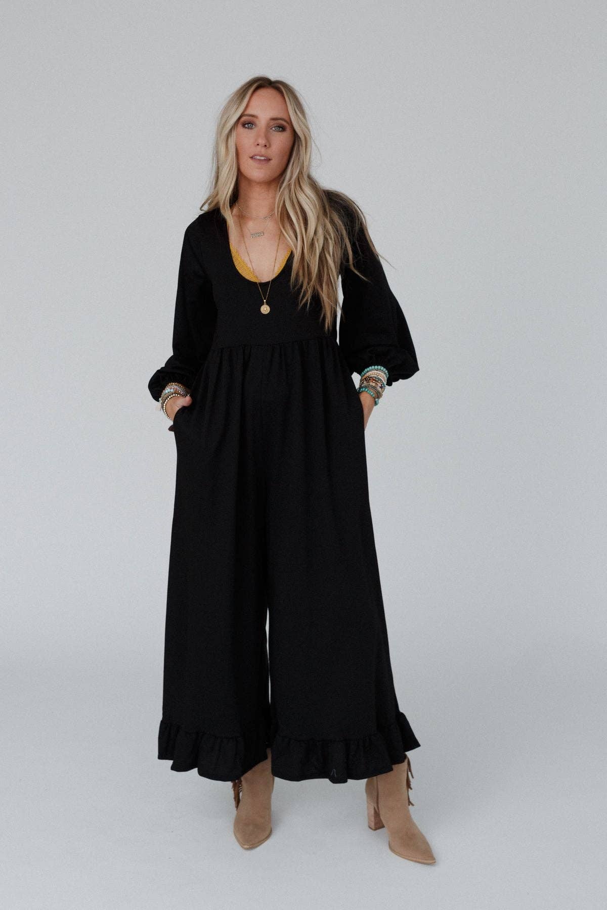 Best Intentions Long Sleeve Jumpsuit - Black