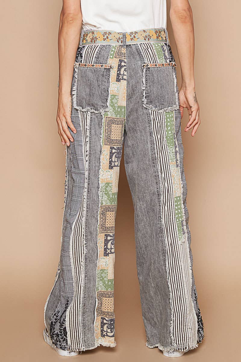 Patchwork relaxed woven denim pant