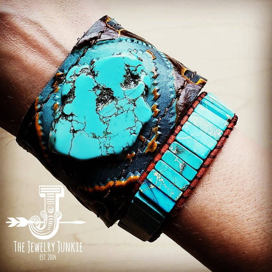 Leather Cuff with Tie - Blue Navajo