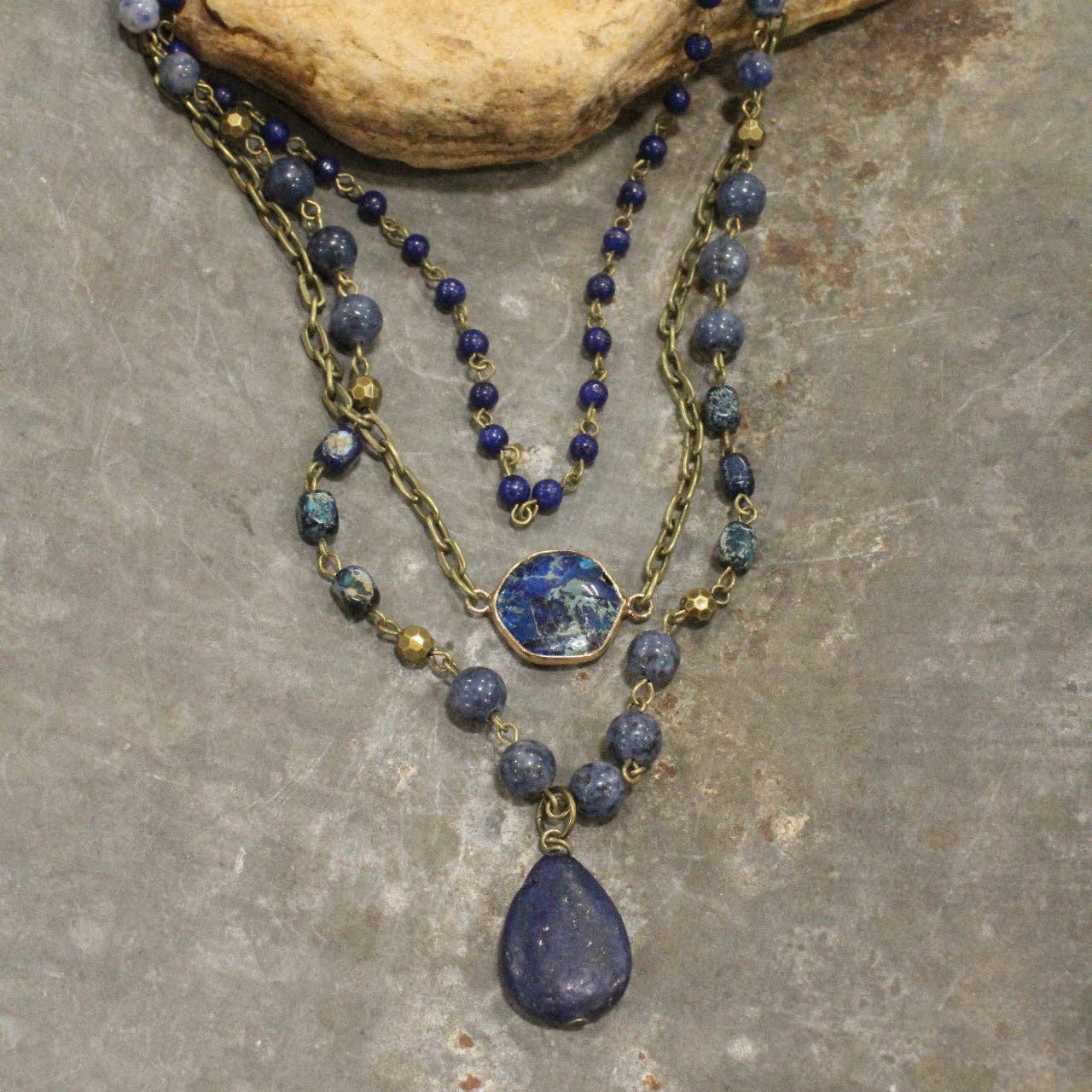 Bohemian Layered Blue Stone & Crystal Necklace