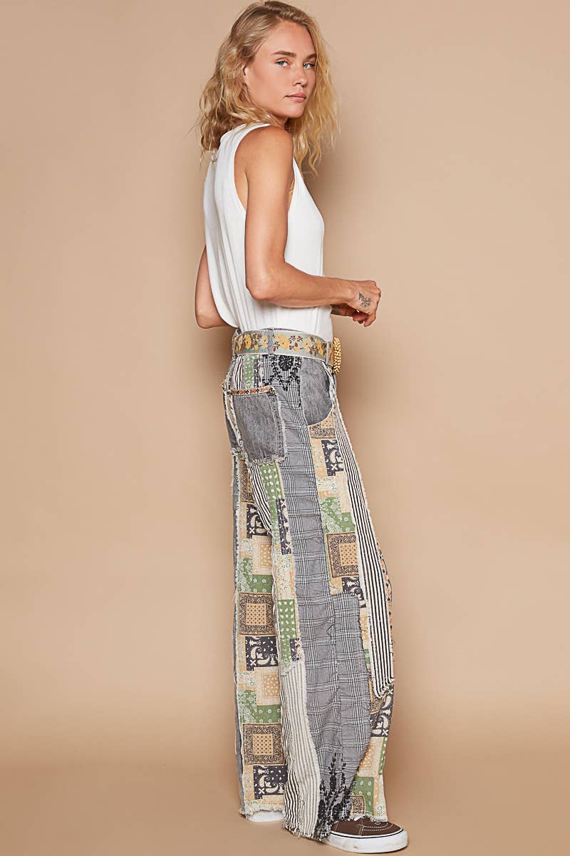 Patchwork relaxed woven denim pant