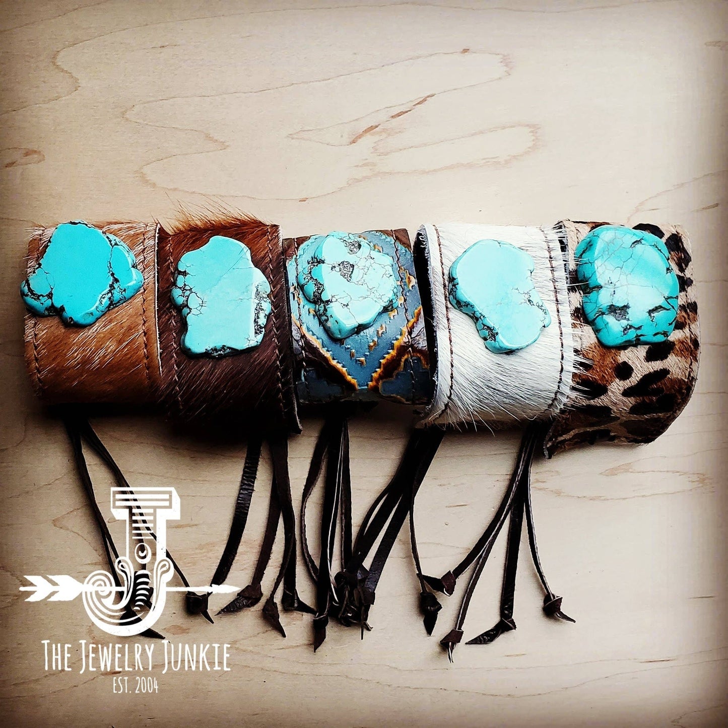 Leather Cuff with Tie - Blue Navajo