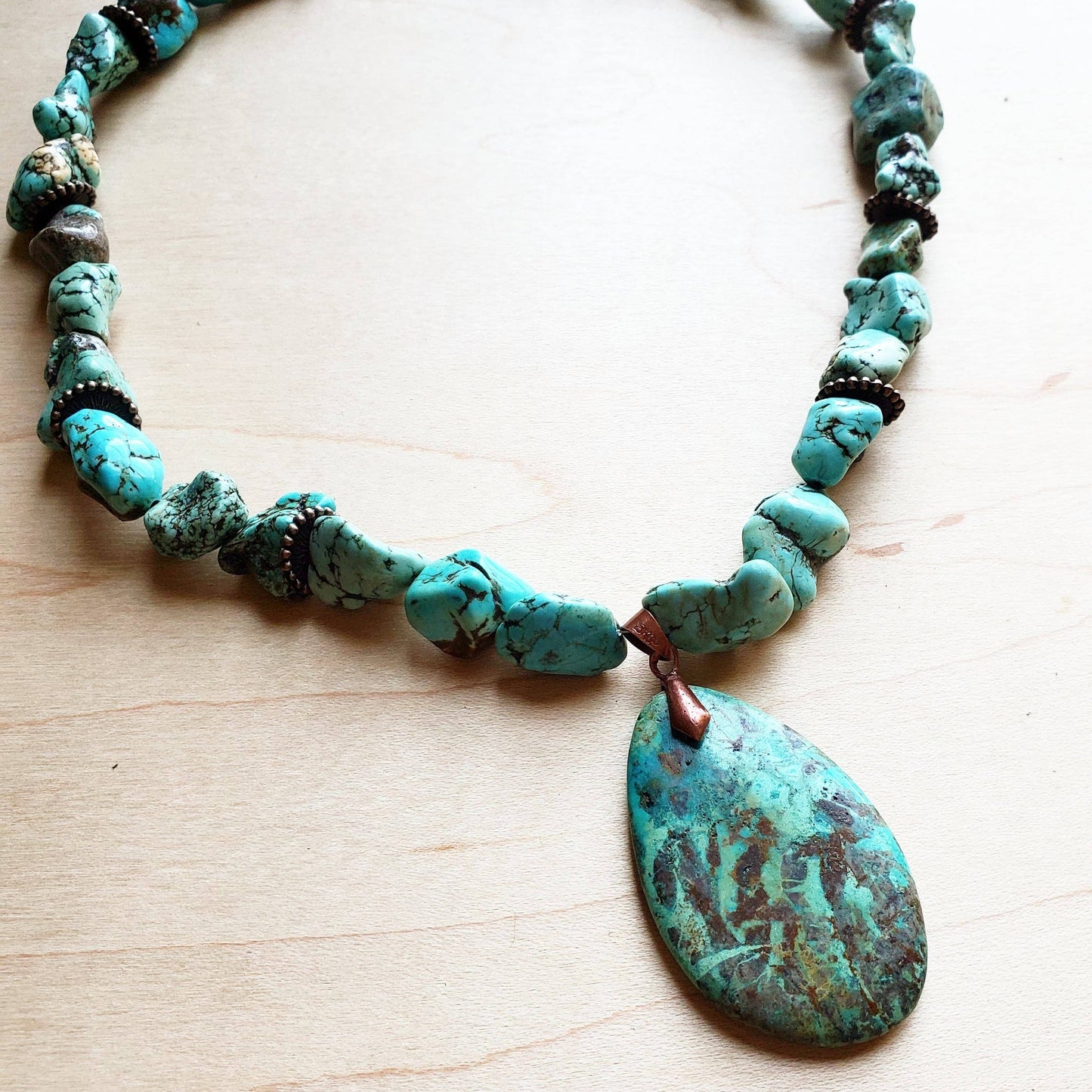 Chunky Turquoise Necklace with Natural Teardrop Pendant