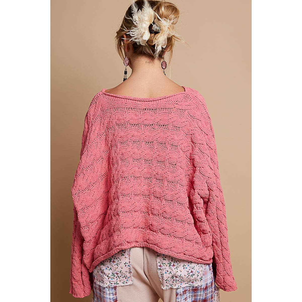 Round neck semi cropped knitted solid sweater SALE