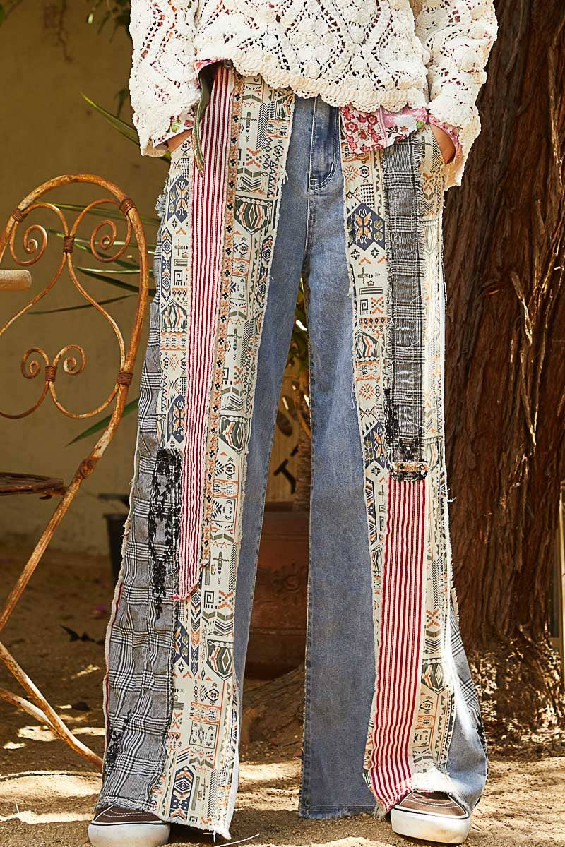 Patchwork relaxed woven denim pant