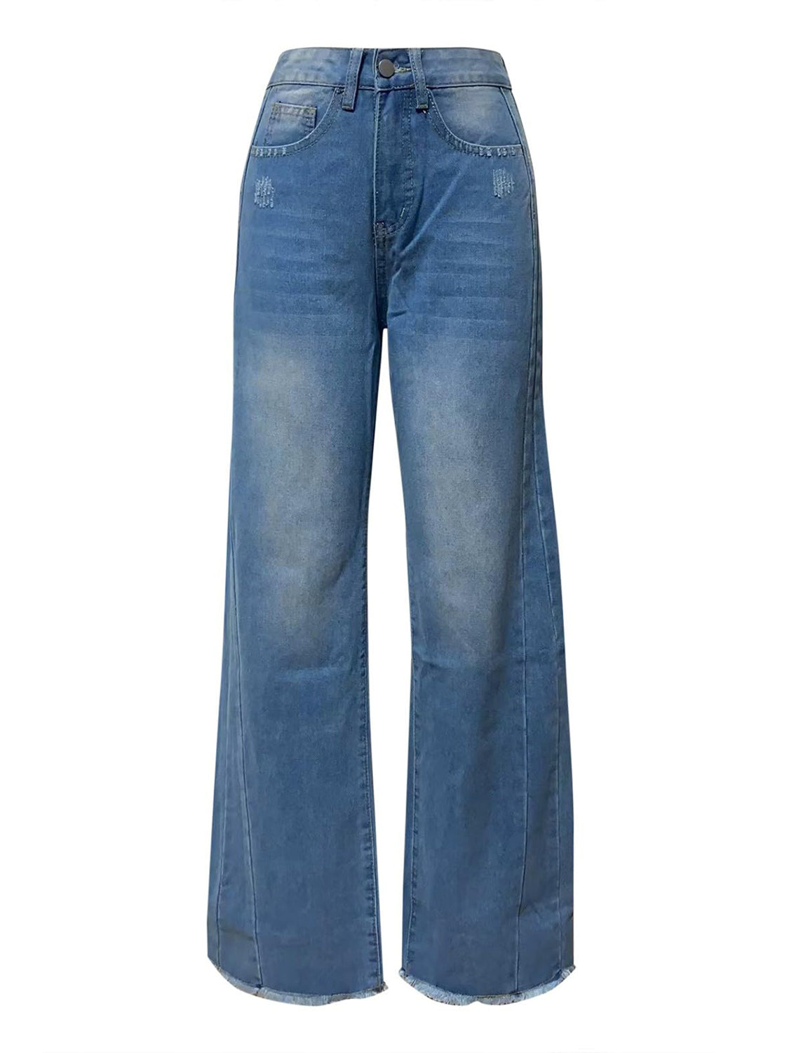 Raw Hem Wide Leg Jeans with Pockets